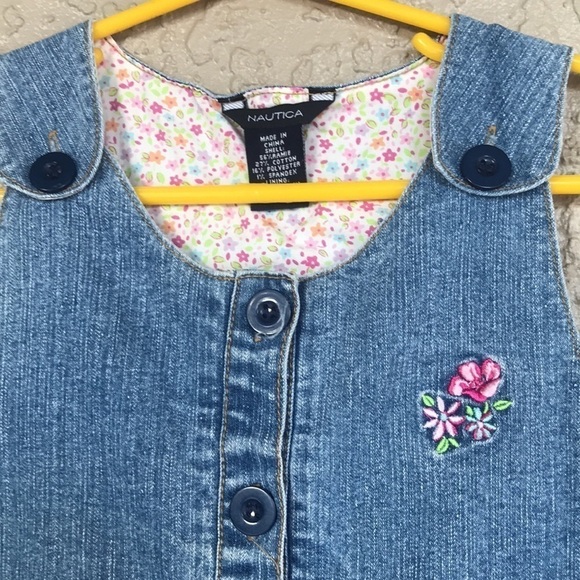 Nautica‎ Floral Embroidered Detail Sleeveless Denim Jumper Dress - Picture 3 of 9
